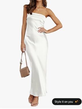 White Strapless Satin Maxi Dress